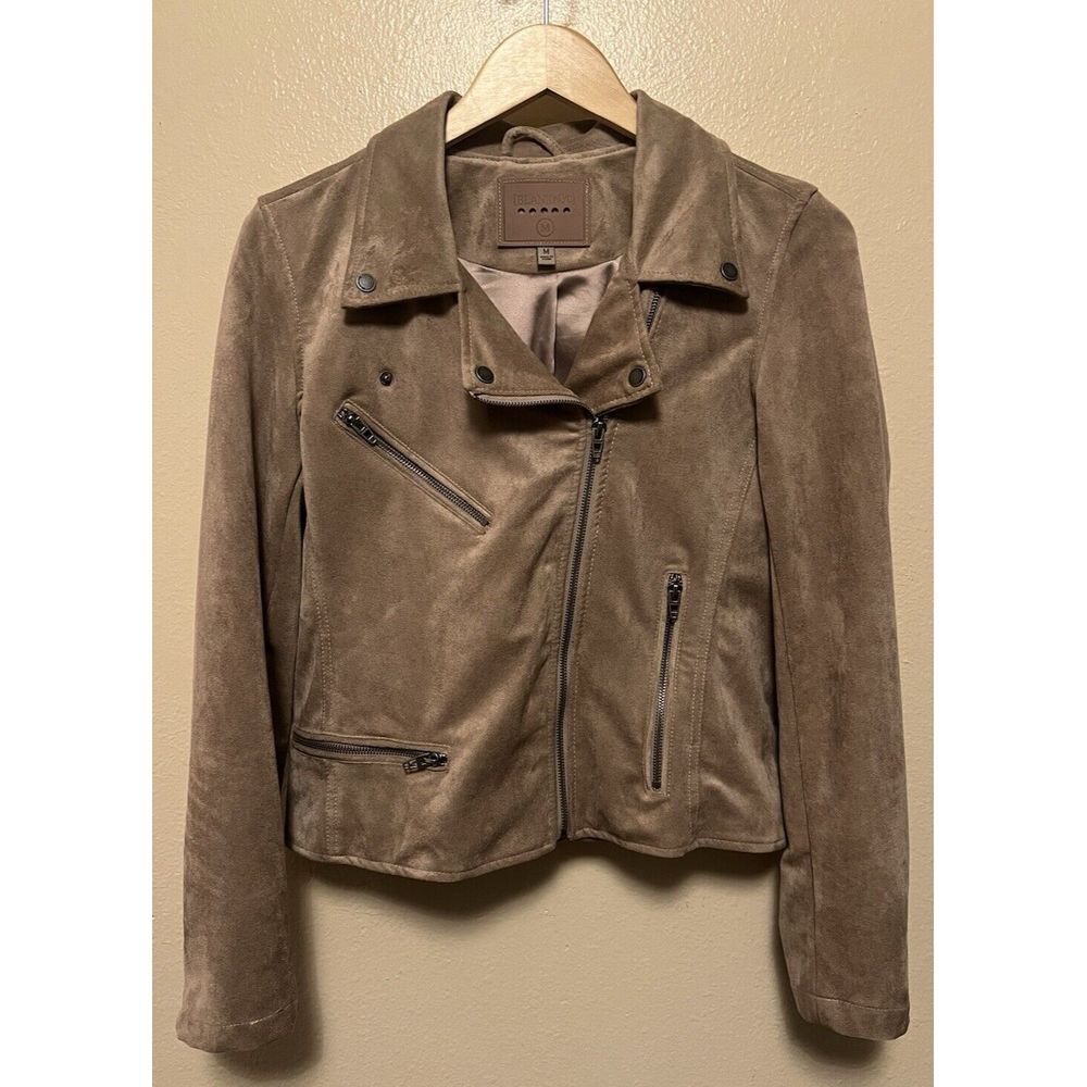 BLANKNYC Faux Suede Moto Jacket Mushroom Beige Tan Lined Soft Women's Size M